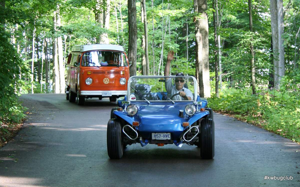 VW Dune Buggy drive through the forest